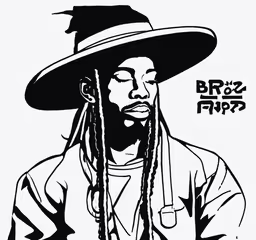 a drawing of rapper lil khale on white paper,a drawing of a black man with dreadlocks wearing a hat