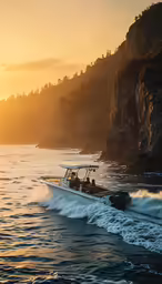 people are riding on a small boat in the water