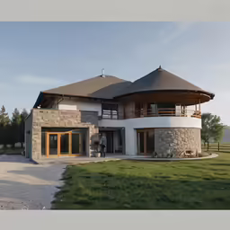 there is a circular house with an attached balcony