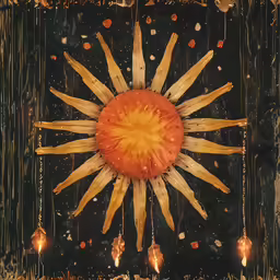 sunflowers, surrounded by chains and candles