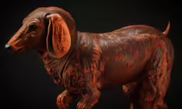 a dog sculpture of brown dog is posed