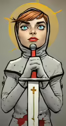 illustration of a girl dressed in a knight costume and holding a sword