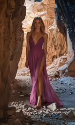 woman in a dress in a rock canyon