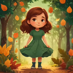 a young girl stands on a trail in the woods,girl standing alone in leaves and fall