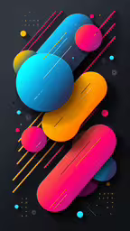 a modern wallpaper with colorful shapes and shapes on the wall,a series of colorful shapes in black background