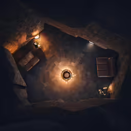 a room that looks down at some lights