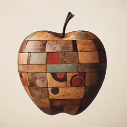 an apple made with old wood blocks