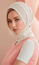 a woman wearing a white scarf over her head