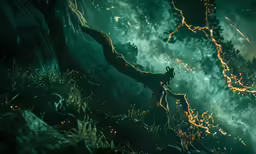 an animal in a forest with trees and plants
