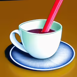 a glass cup filled with liquid sitting on a plate