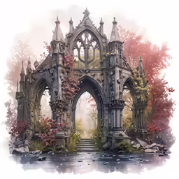 a picture of a gothic inspired arch and the steps leading up to it