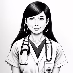 a girl wearing a doctors uniform