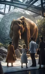 a man holding onto a big elephant in a crowd