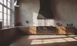 a kitchen area with a counter, sink, and stove