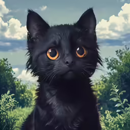 a close up of a cat with orange eyes