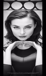 a beautiful woman standing and posing for a poster