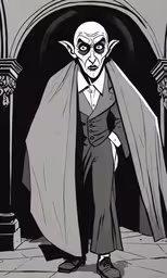 a cartoon character wearing dracula clothes,an illustration of a character dressed in a dracula costume
