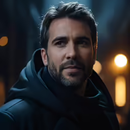 a man with beard wearing a coat looking off in the distance
