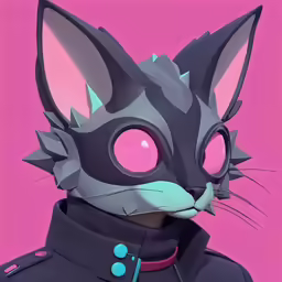 a gray cat wearing a black jacket