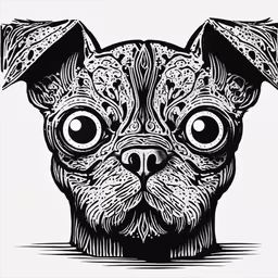 an animal that has been drawn with the image in the style of a dog,the drawing shows an image of a cat with big eyes