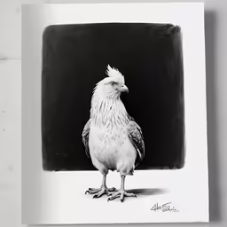 a black and white photo with a drawing of a bird