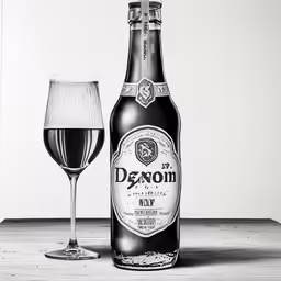 a bottle and glass of alcohol sitting next to each other