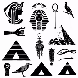 egyptian designs and symbols, drawn by black ink