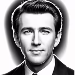 a black and white image of a man in a suit