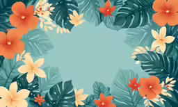 orange flowers and leaves with a blue background