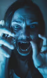 a woman with makeup smeared off and spooking