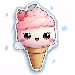 an illustration of the cute ice cream sticker with eyelashes