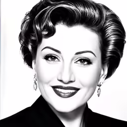 a black and white drawing of a woman with eyes close up