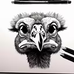 an image of an owl looking at a pen