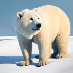 the polar bear is standing alone in the snow