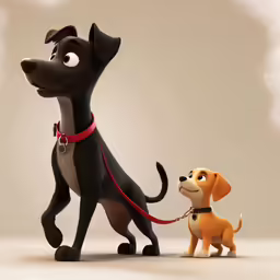 an animation dog walking a small dog on a leash