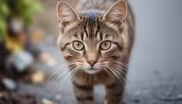 a little kitten walks on a gravel surface