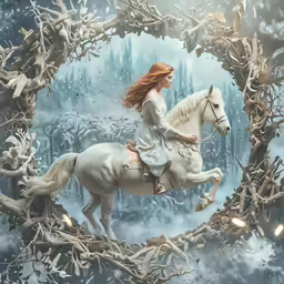 a girl in a white dress is riding on a horse