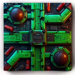 a computer art piece with a big clock on it