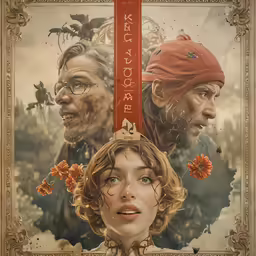 two adults with heads tied together on a poster