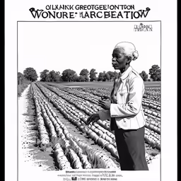 a man standing in the middle of a field with an advertisement for wool