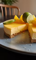 a lime cheesecake with two pieces cut out