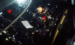 a close up view of the headlight and lights in a vehicle