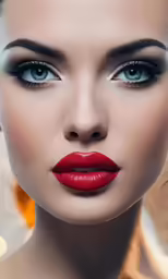 an artistic portrait with a red lips and black lashes