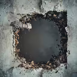 a hole is shown in the cement floor that is filled with dirt