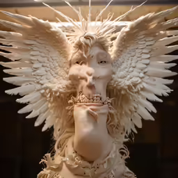 an angel that has something on its face