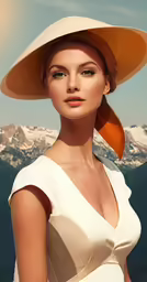 a woman in a large hat posing for a picture