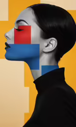 a girl has a bright blue and red face
