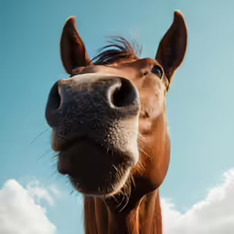 a brown horse that is looking directly ahead