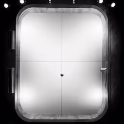 an empty room with lights above it