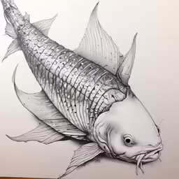 drawing of a fish in pencil on paper